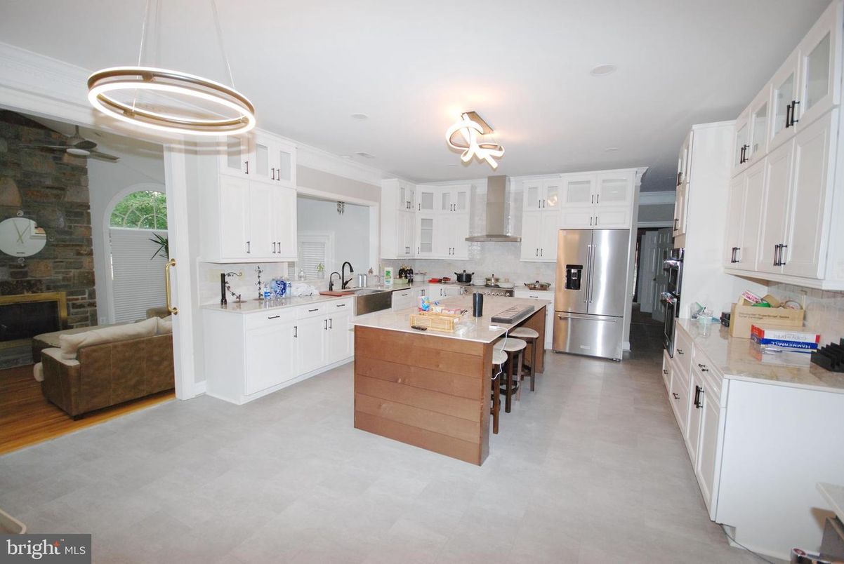 Interior, Kitchen, Living room, Pendant Lights, Stainless Steel Appliances, Stone Walls