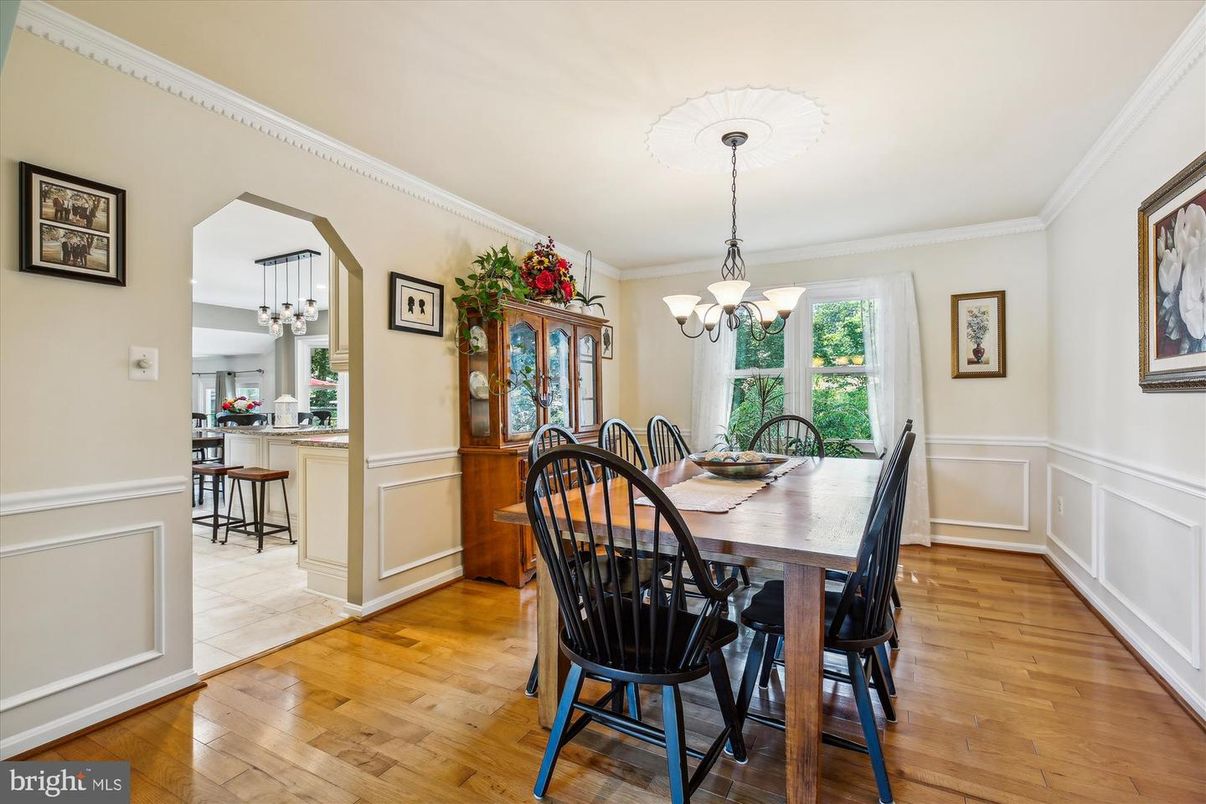 Chandelier, Dining room, Interior, Wood Texture Flooring