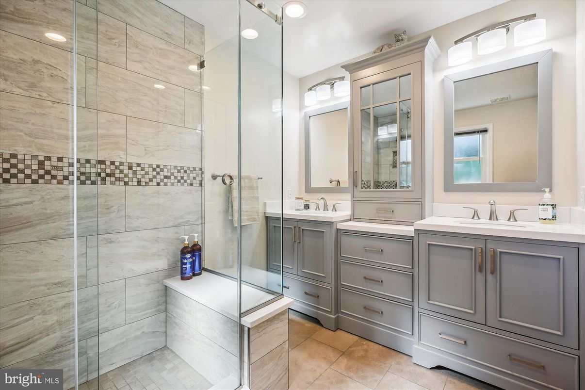 Bathroom, Dual Sink Vanities, Glass Shower, Interior, Recessed Lighting
