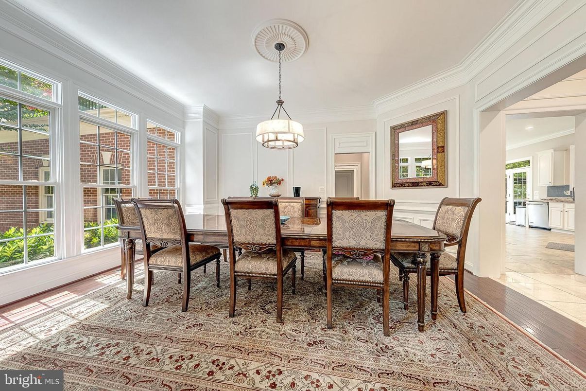 Dining room, Interior, Pendant Lights, Wood Texture Flooring