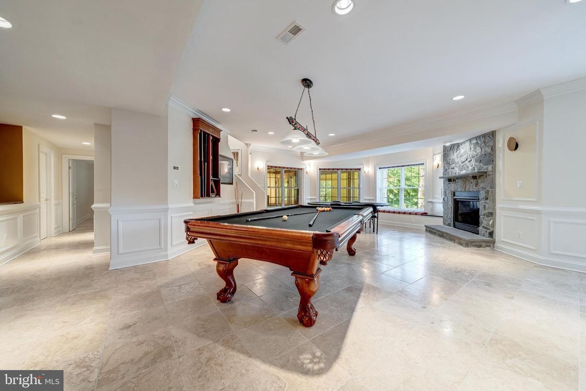 Billiard Table, Fireplace, Game Room, Interior, Pendant Lights, Recessed Lighting