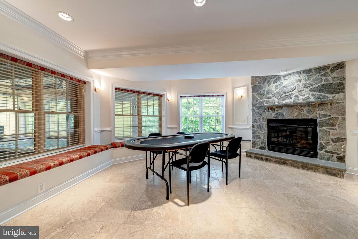 Dining room, Fireplace, Game Room, Interior, Recessed Lighting