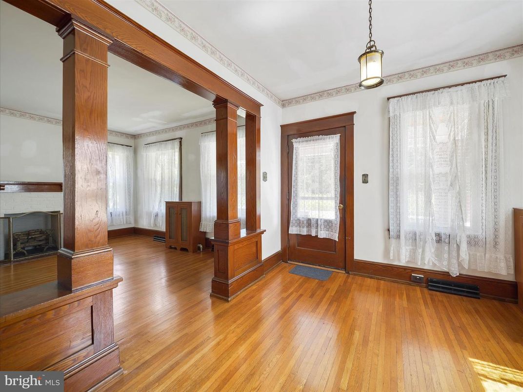 Empty room, Fireplace, Interior, Pendant Lights, Wood Texture Flooring