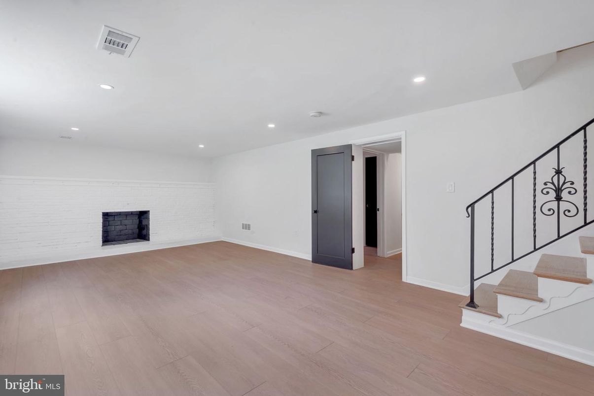 Empty room, Fireplace, Interior, Recessed Lighting, Wood Texture Flooring