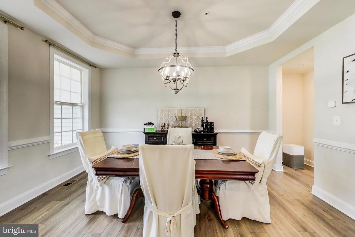 Chandelier, Dining room, Interior, Pendant Lights, Wood Texture Flooring