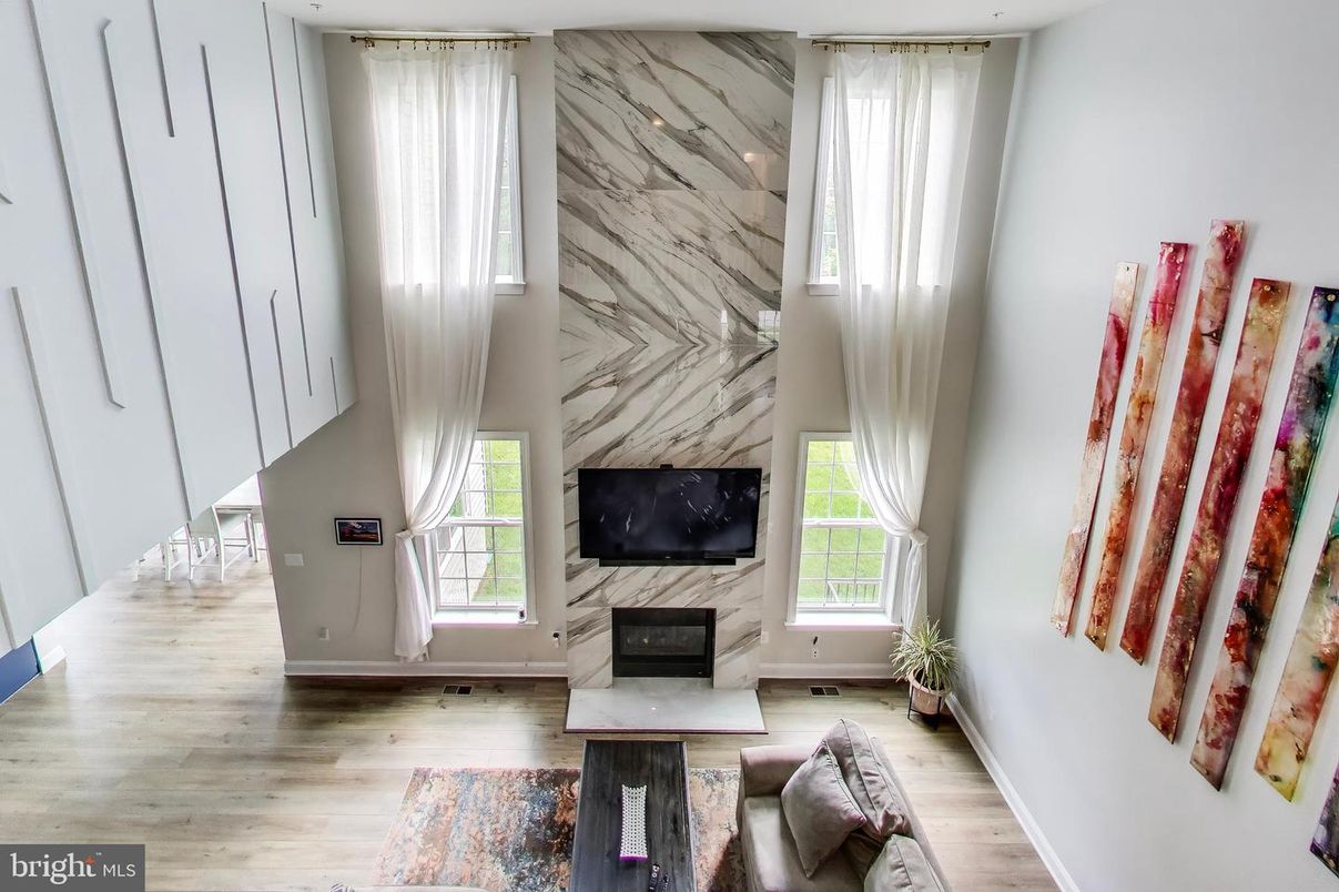 Fireplace, Interior, Marble Walls, Wood Texture Flooring