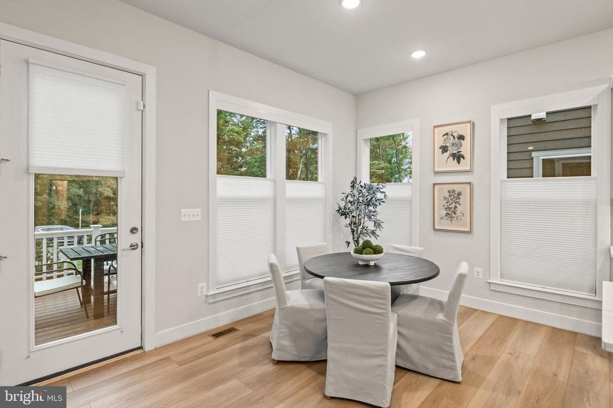 Dining room, Interior, Recessed Lighting, Wood Texture Flooring