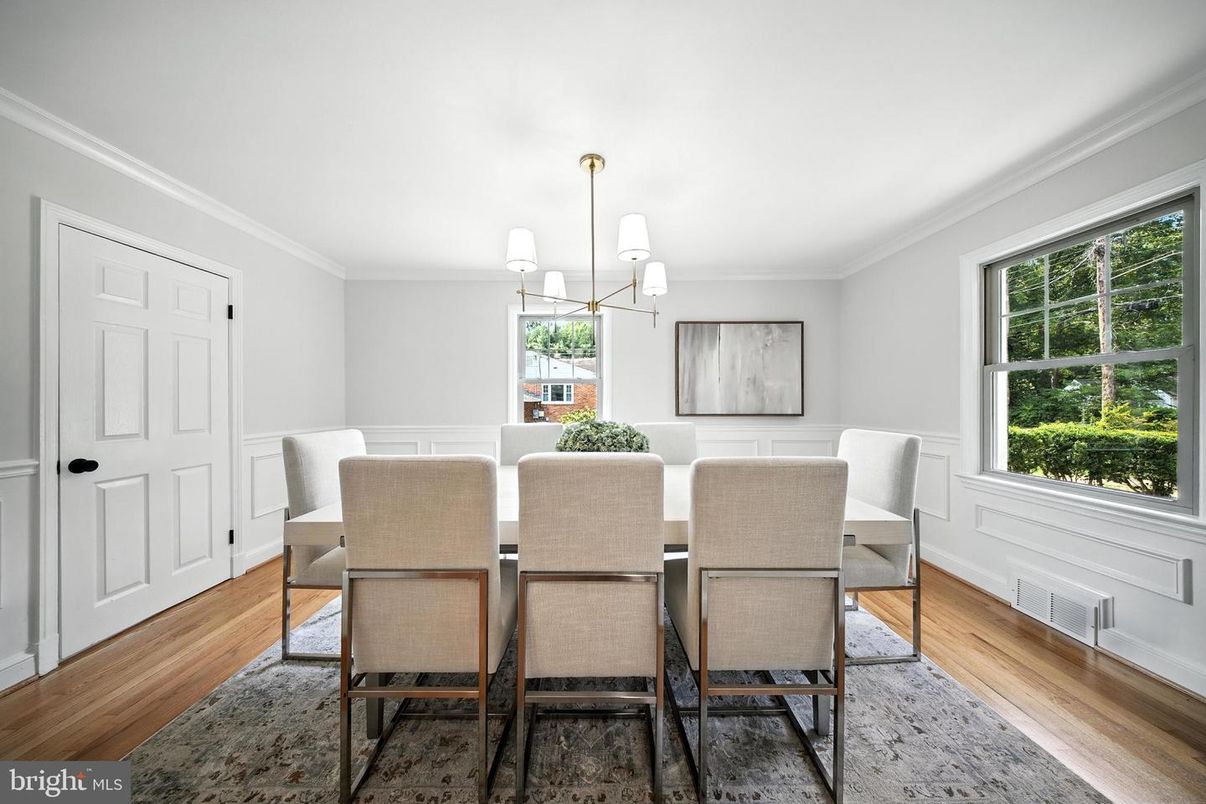 Dining room, Interior, Pendant Lights, Wood Texture Flooring