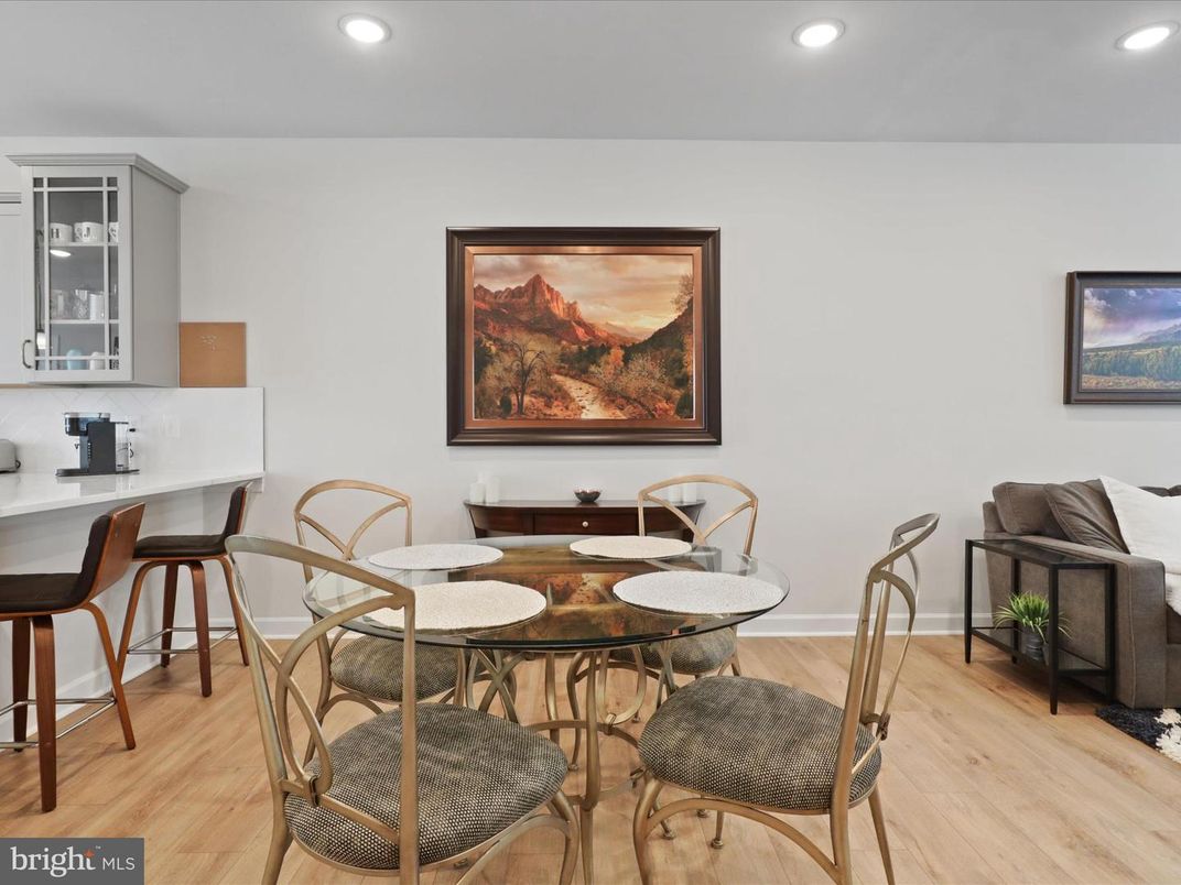 Dining room, Interior, Recessed Lighting, Wood Texture Flooring