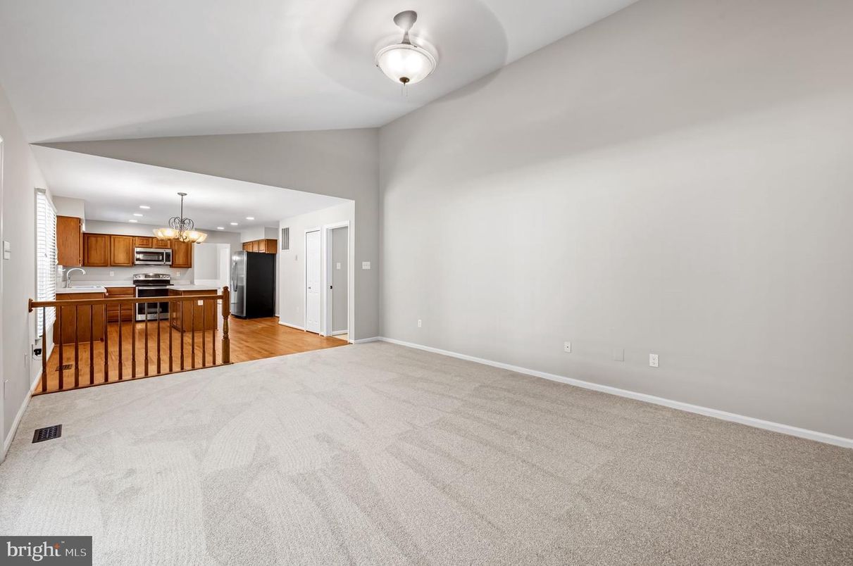 Chandelier, Empty room, Interior, Kitchen, Recessed Lighting, Wood Texture Flooring