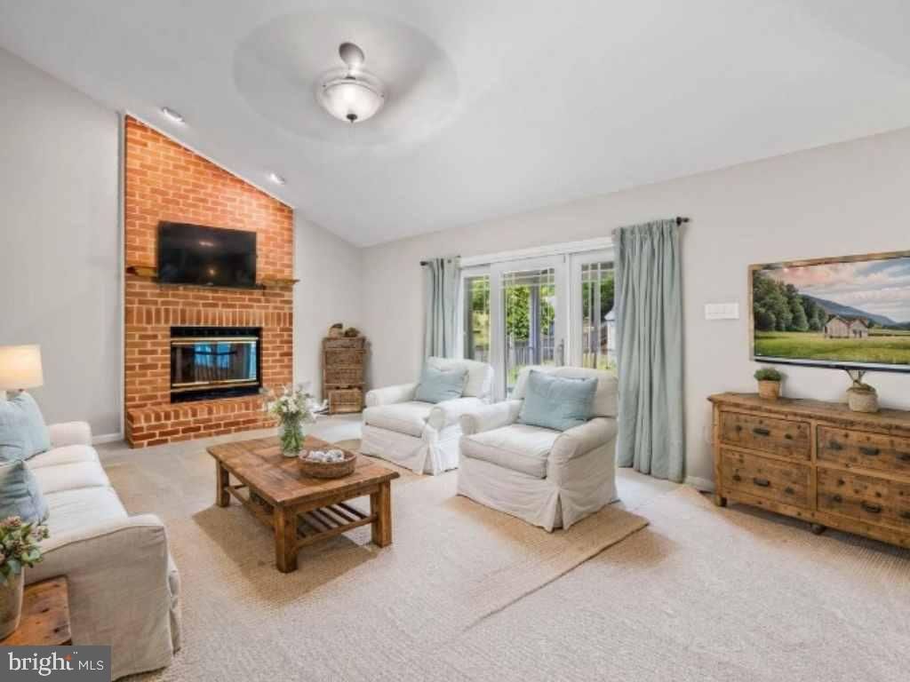 Fireplace, Interior, Living room, Recessed Lighting, Stone Walls