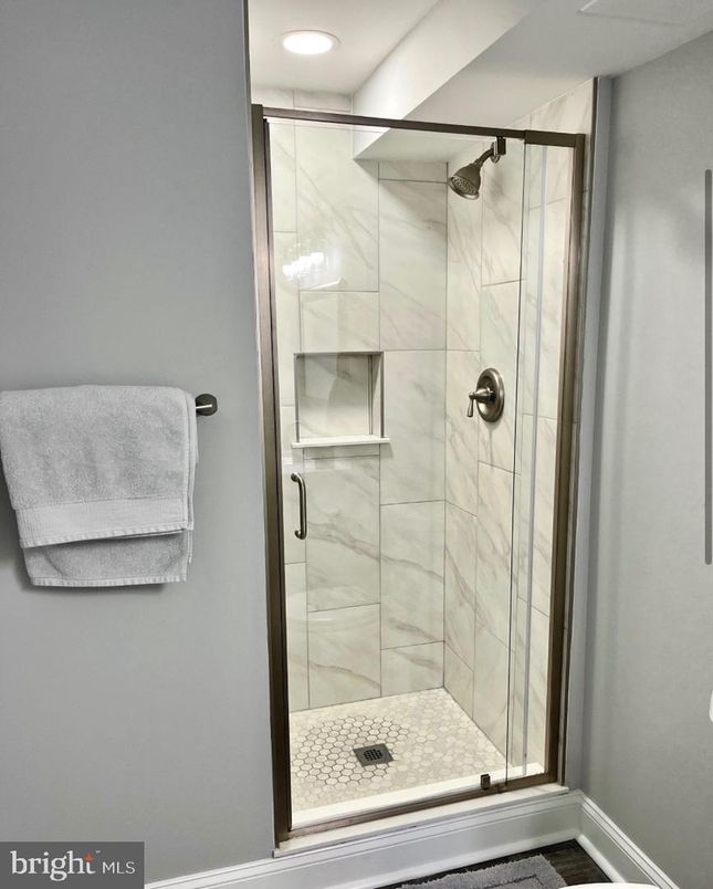 Bathroom, Glass Shower, Interior, Marble Walls, Recessed Lighting