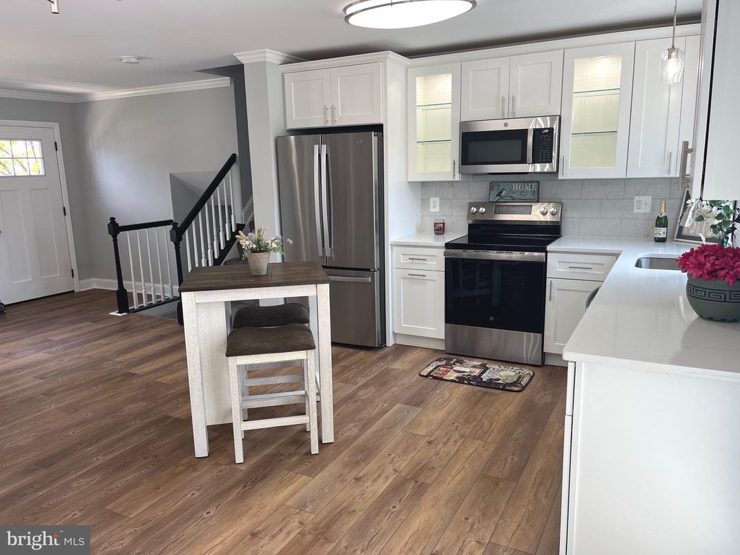 Interior, Kitchen, Pendant Lights, Stainless Steel Appliances, Wood Texture Flooring