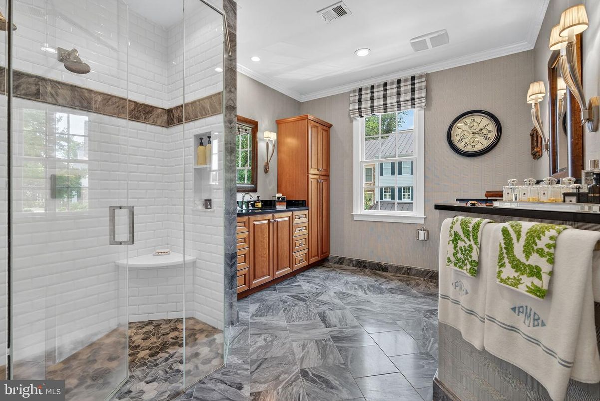 Bathroom, Glass Shower, Interior, Marble, Recessed Lighting