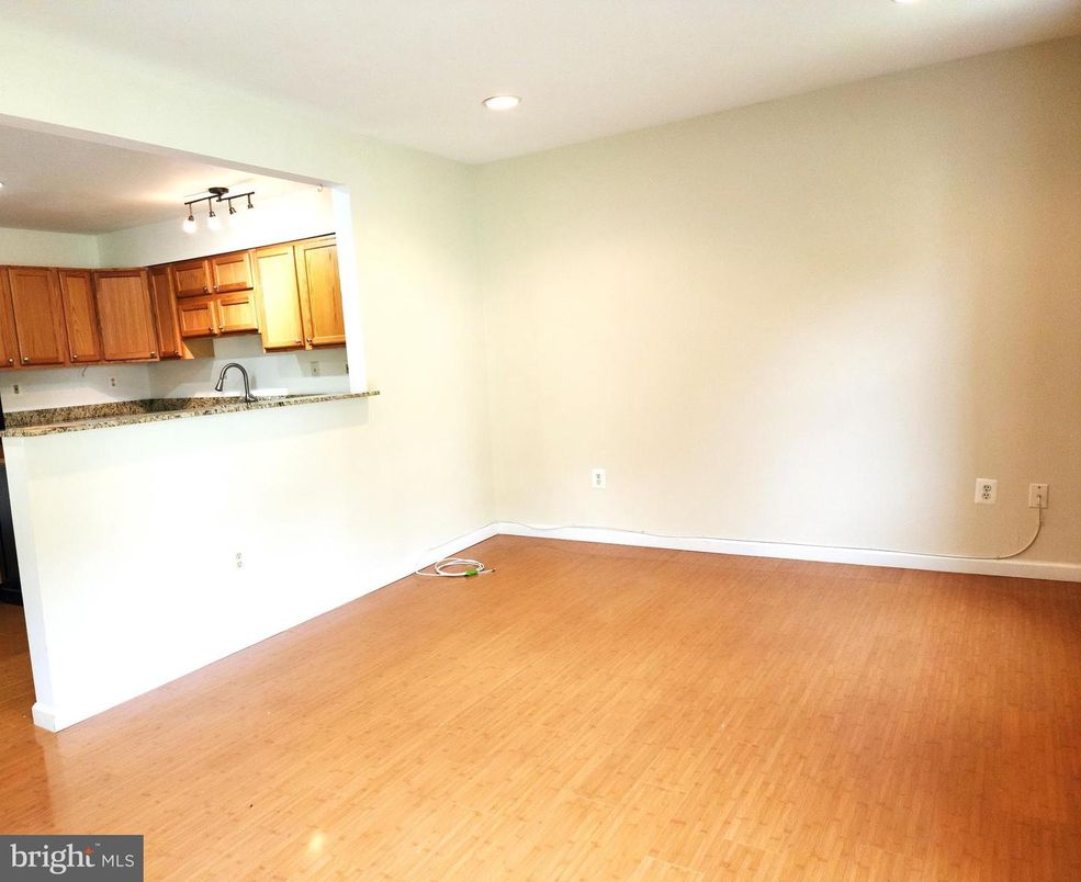 Empty room, Interior, Kitchen, Recessed Lighting, Wood Texture Flooring