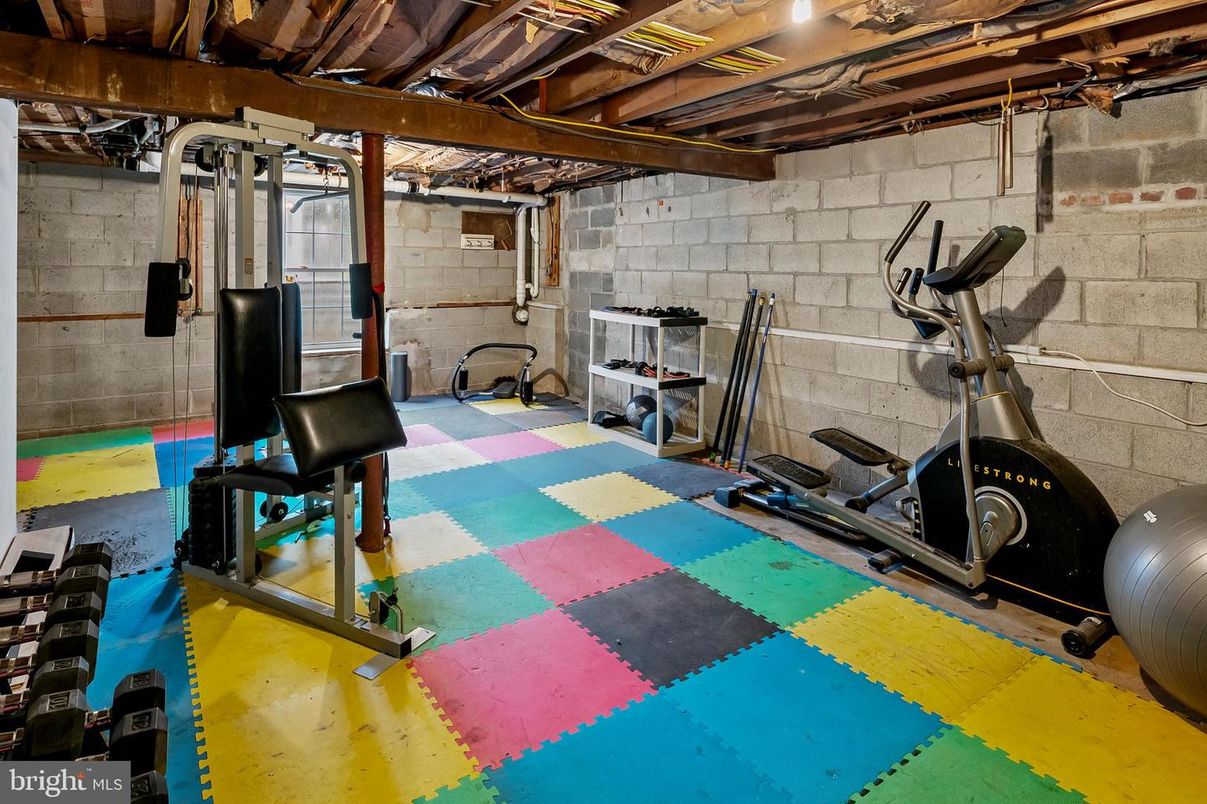 Fitness Equipment, Interior, Stone Walls, Wooden Beams