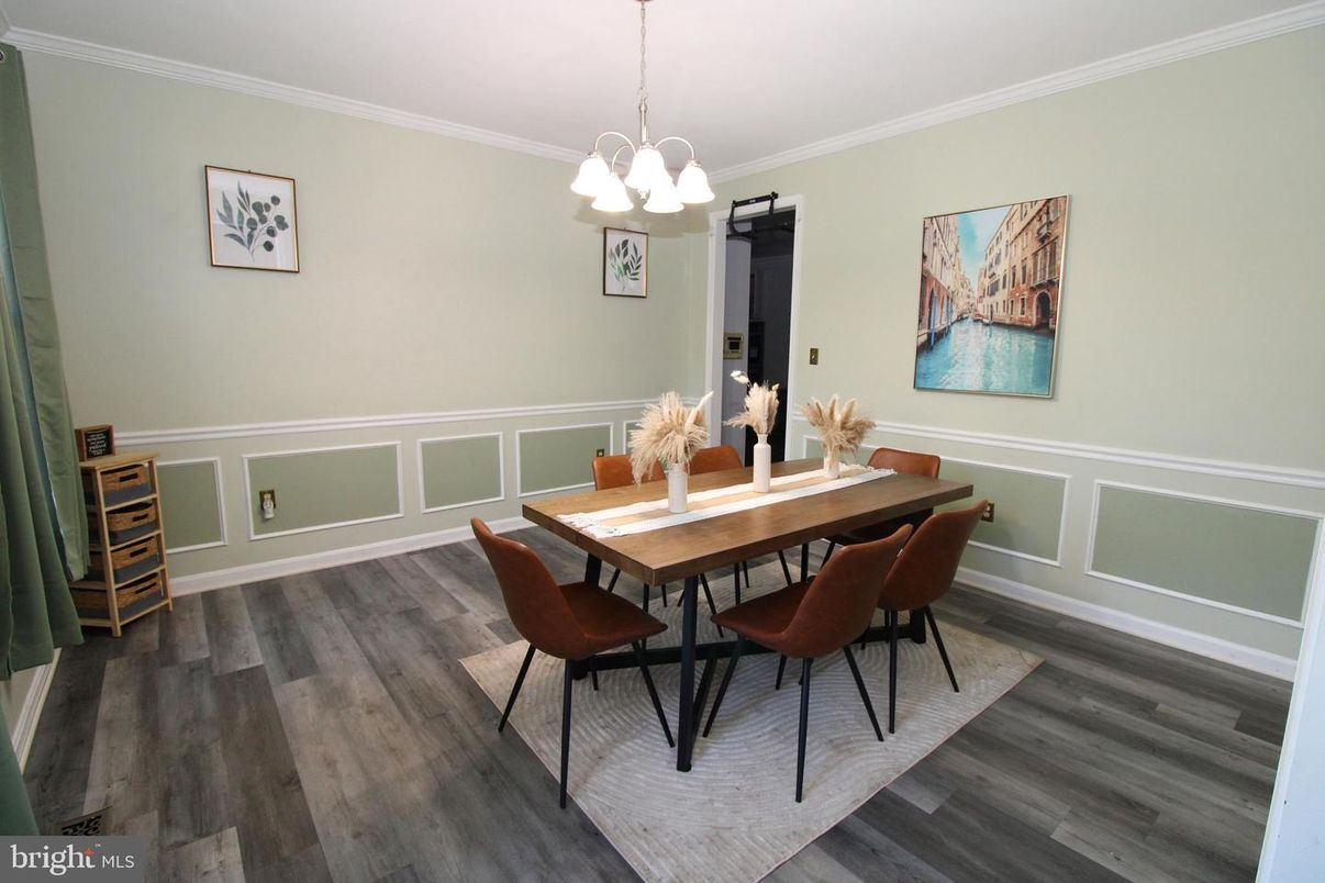 Dining room, Interior, Pendant Lights, Wood Texture Flooring