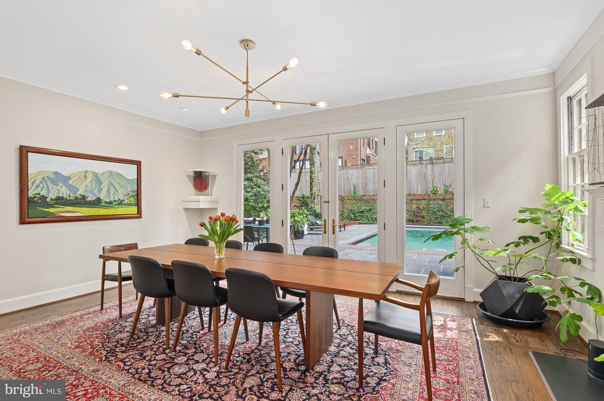 Dining room, Interior, Pendant Lights, Recessed Lighting, Wood Texture Flooring