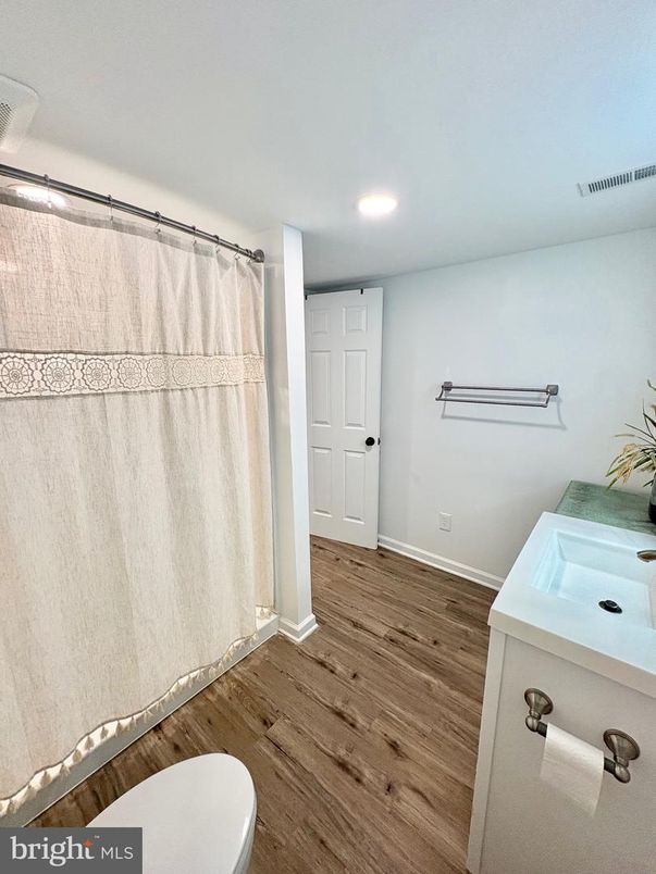 Bathroom, Interior, Recessed Lighting, Wood Texture Flooring