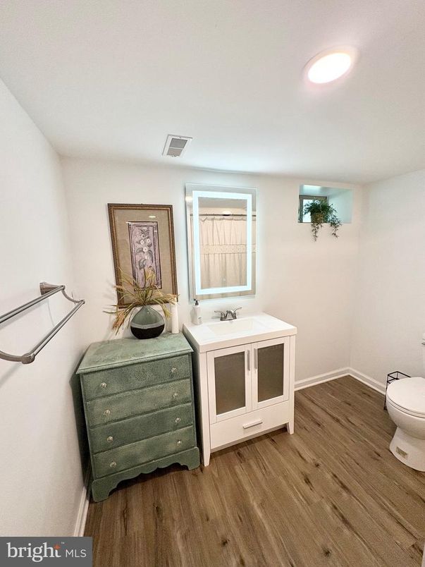 Bathroom, Interior, Recessed Lighting, Wood Texture Flooring