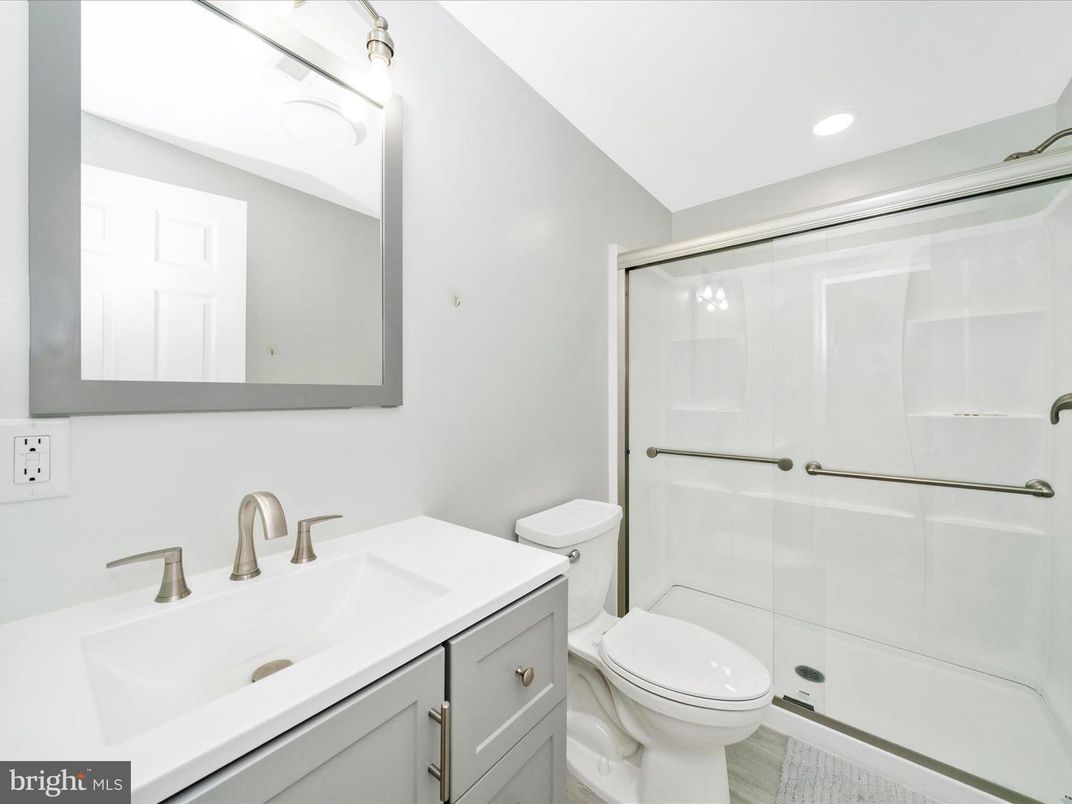 Bathroom, Glass Shower, Interior, Recessed Lighting, Wood Texture Flooring