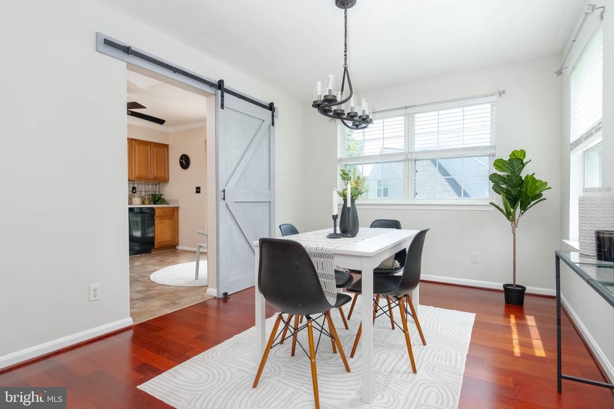 Dining room, Interior, Pendant Lights, Wood Texture Flooring