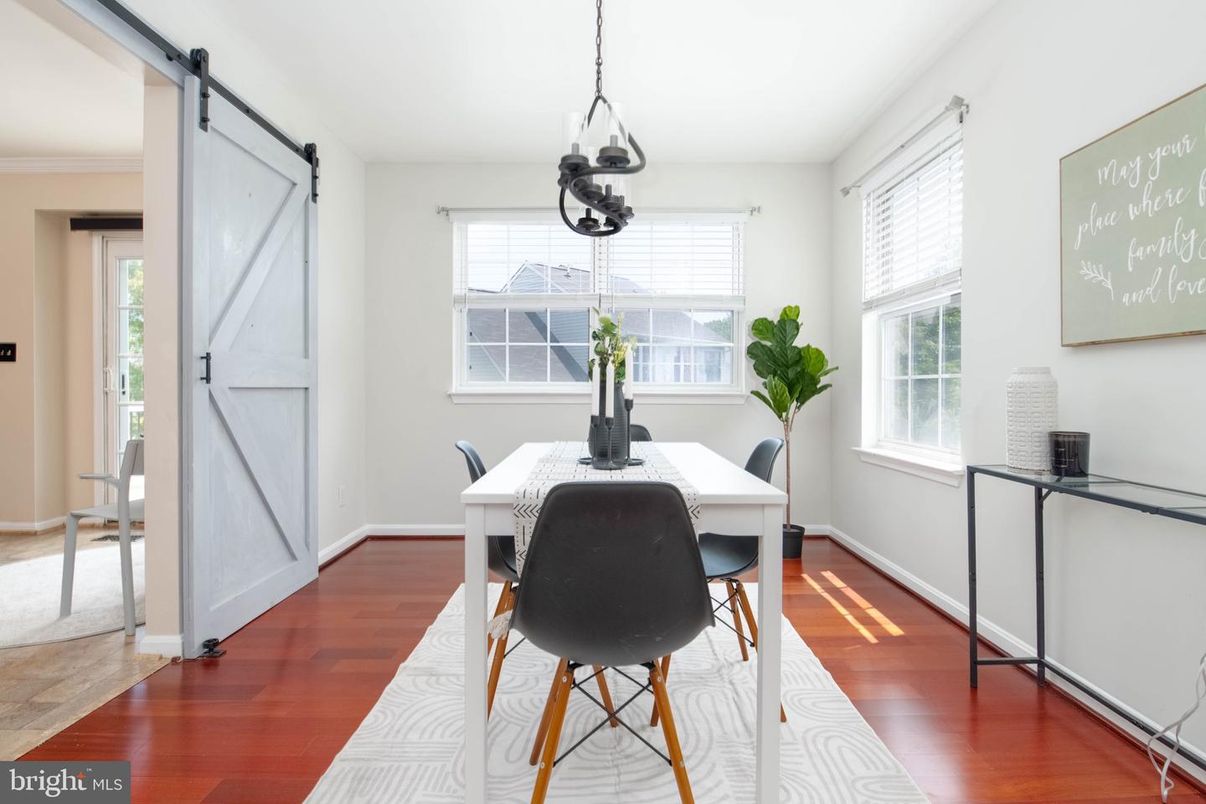 Dining room, Interior, Pendant Lights, Wood Texture Flooring