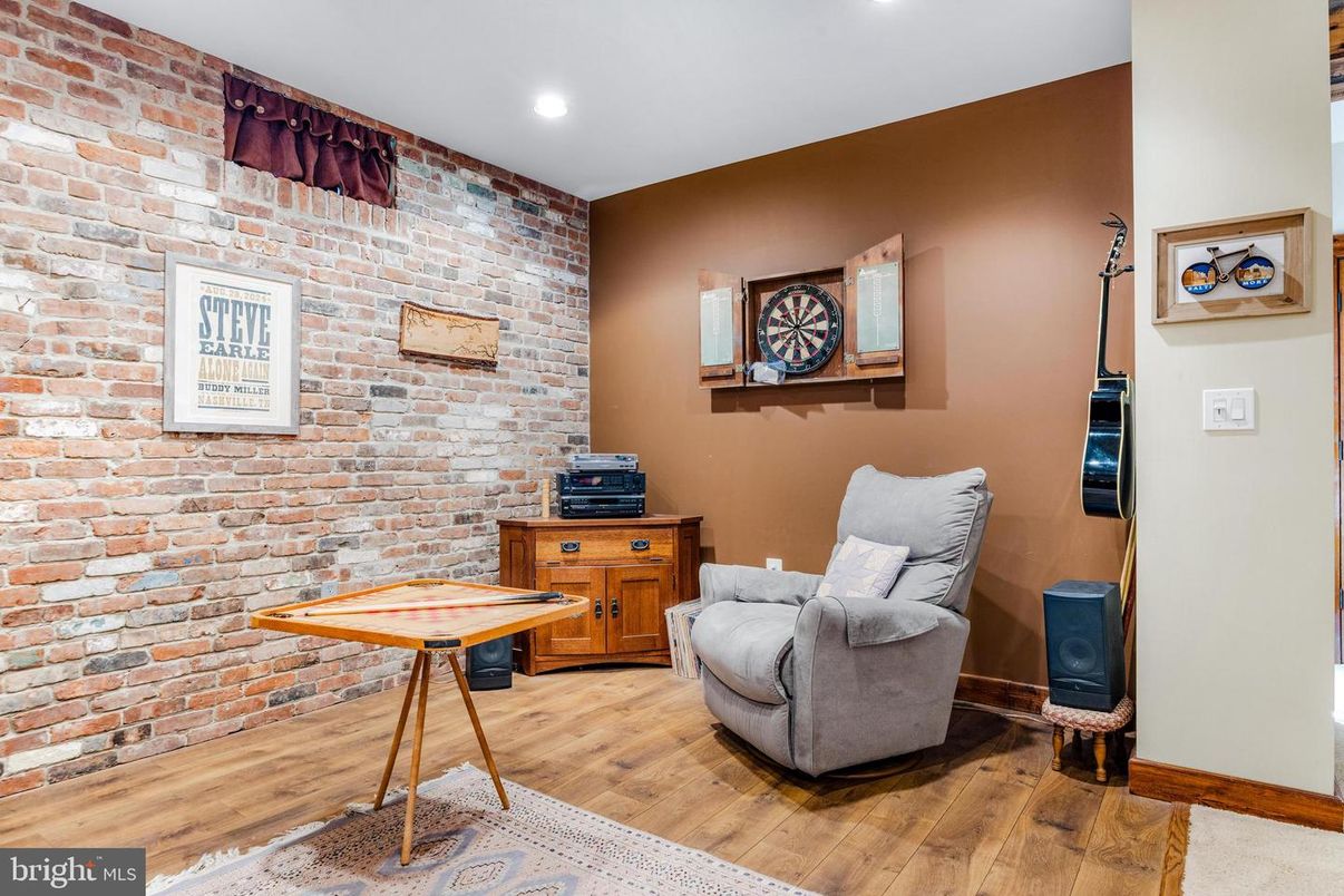 Interior, Recessed Lighting, Stone Walls, Wood Texture Flooring