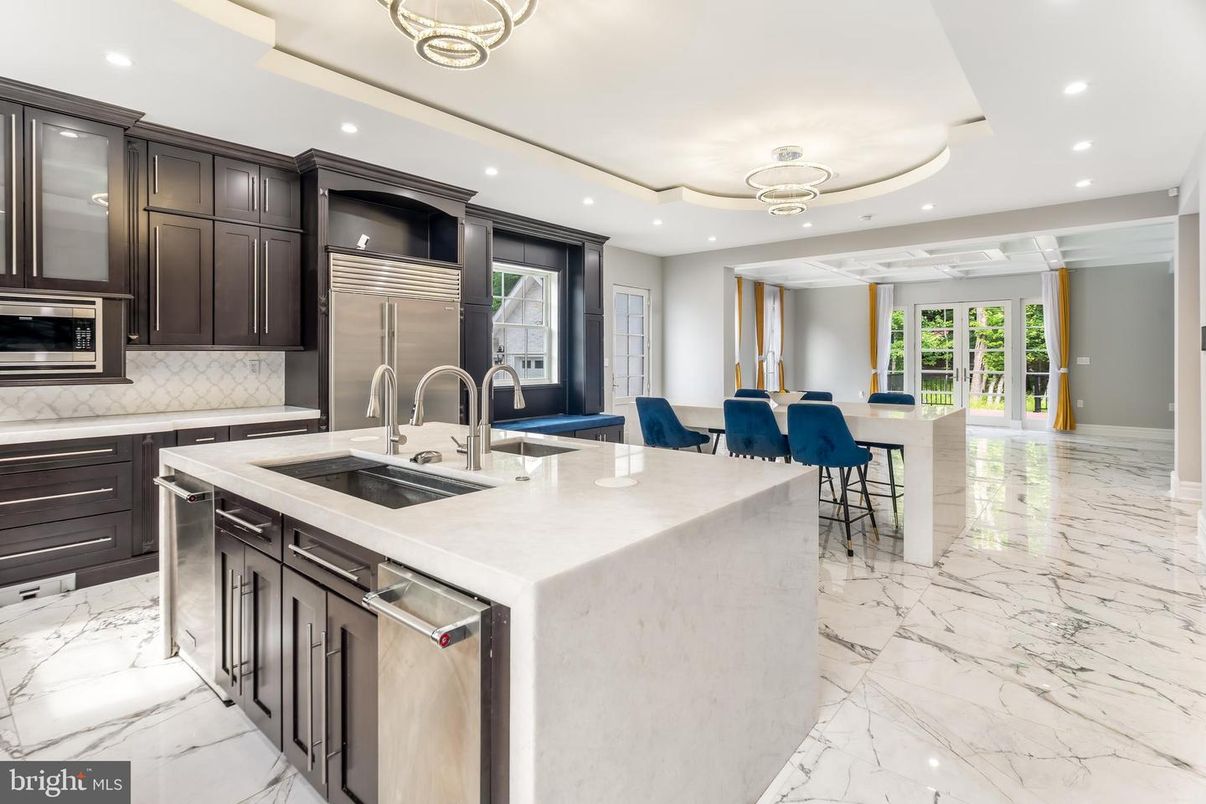 Interior, Kitchen, Marble, Recessed Lighting, Stainless Steel Appliances