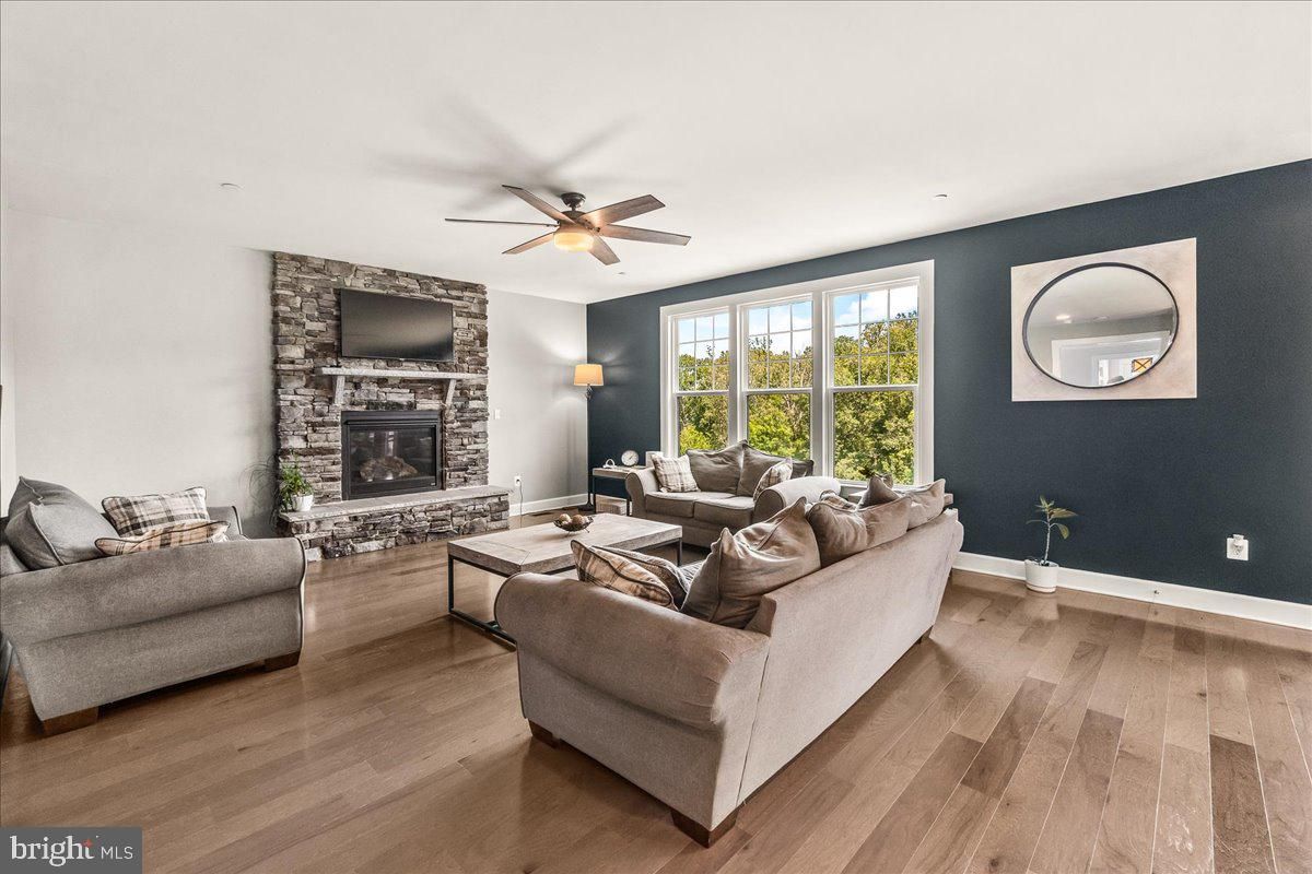 Fireplace, Interior, Living room, Stone Walls, Wood Texture Flooring