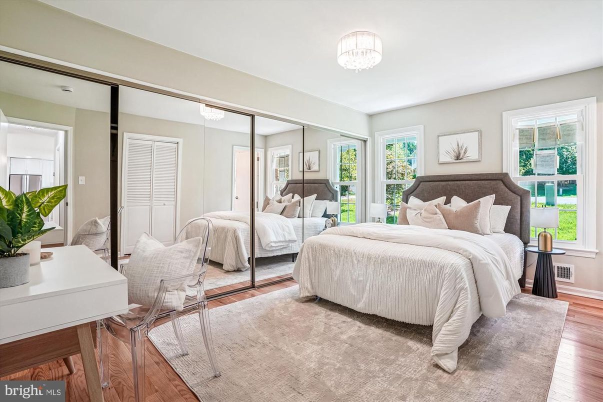 Bedroom, Chandelier, Interior, Wood Texture Flooring
