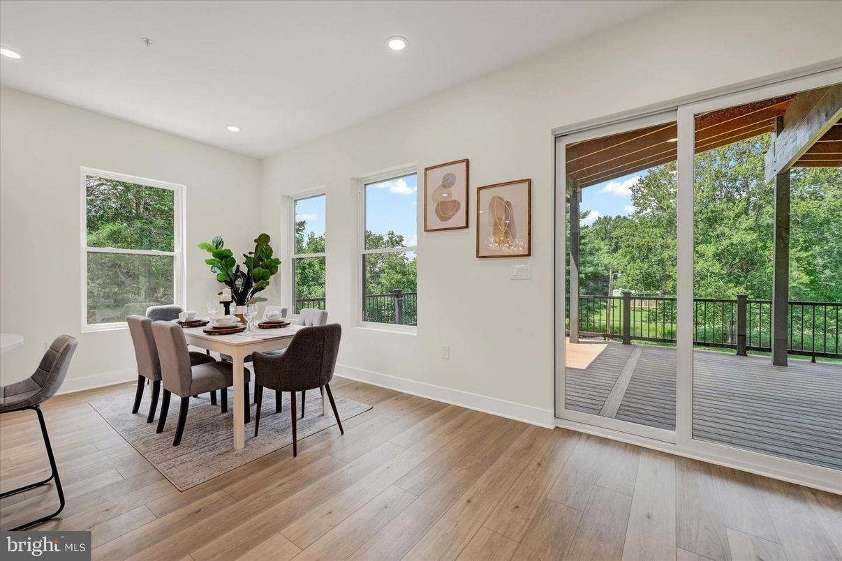 Dining room, Interior, Recessed Lighting, Wood Texture Flooring
