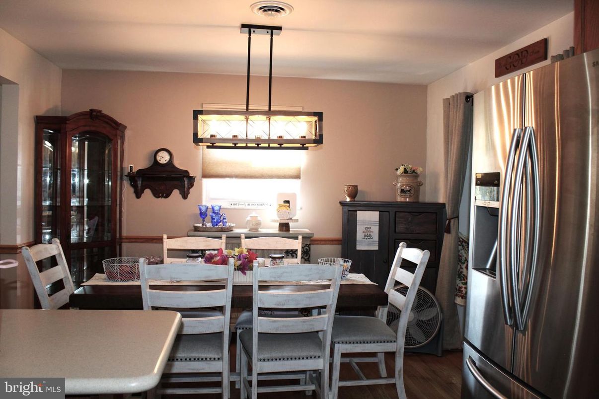 Dining room, Interior, Pendant Lights, Wood Texture Flooring