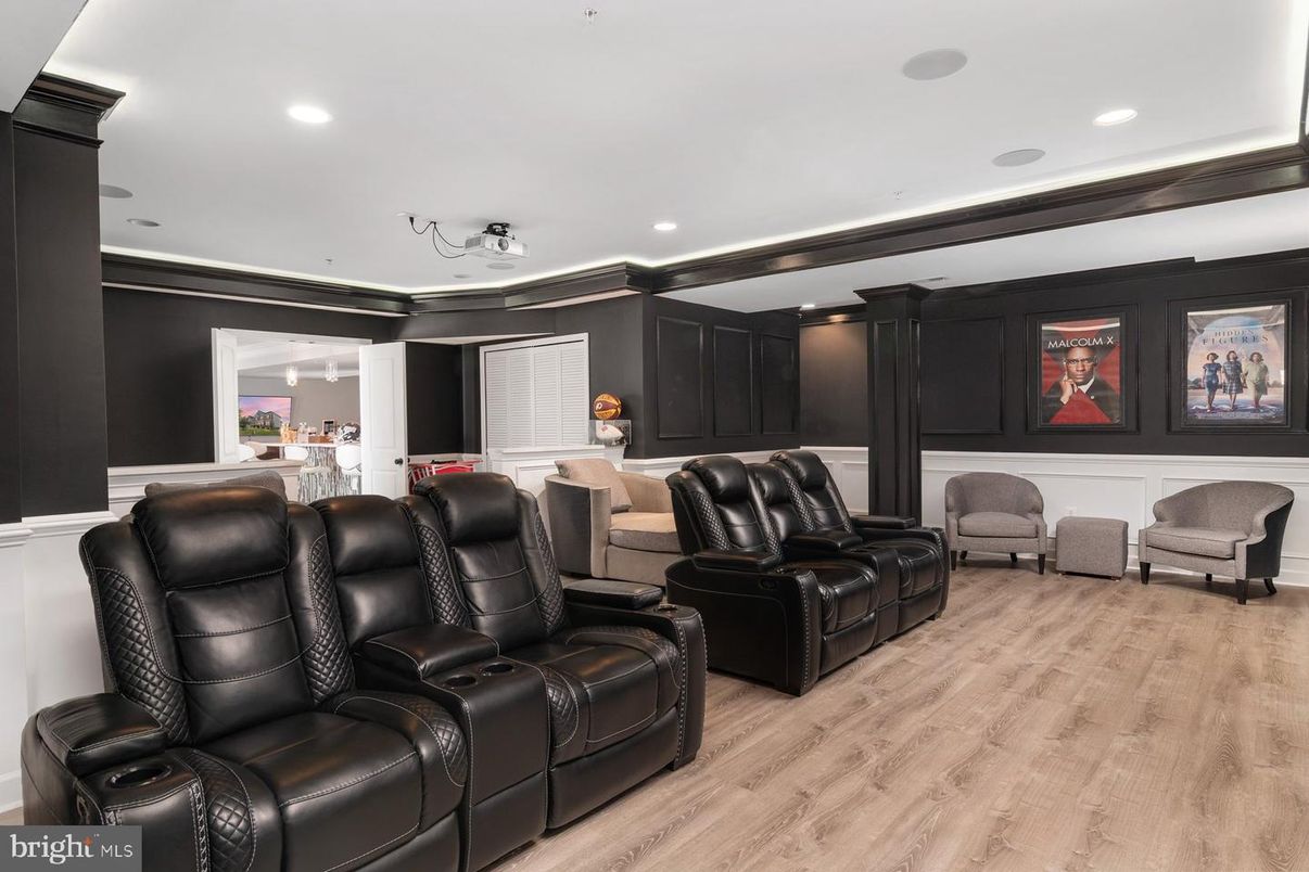 Home Theatre Room, Interior, Projection Screen, Recessed Lighting, Theatre Room, Wood Texture Flooring