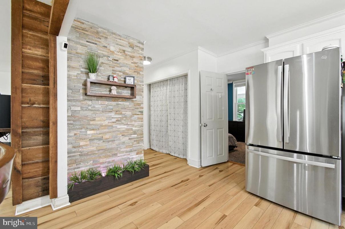 Interior, Kitchen, Stainless Steel Appliances, Stone Walls, Wood Texture Flooring