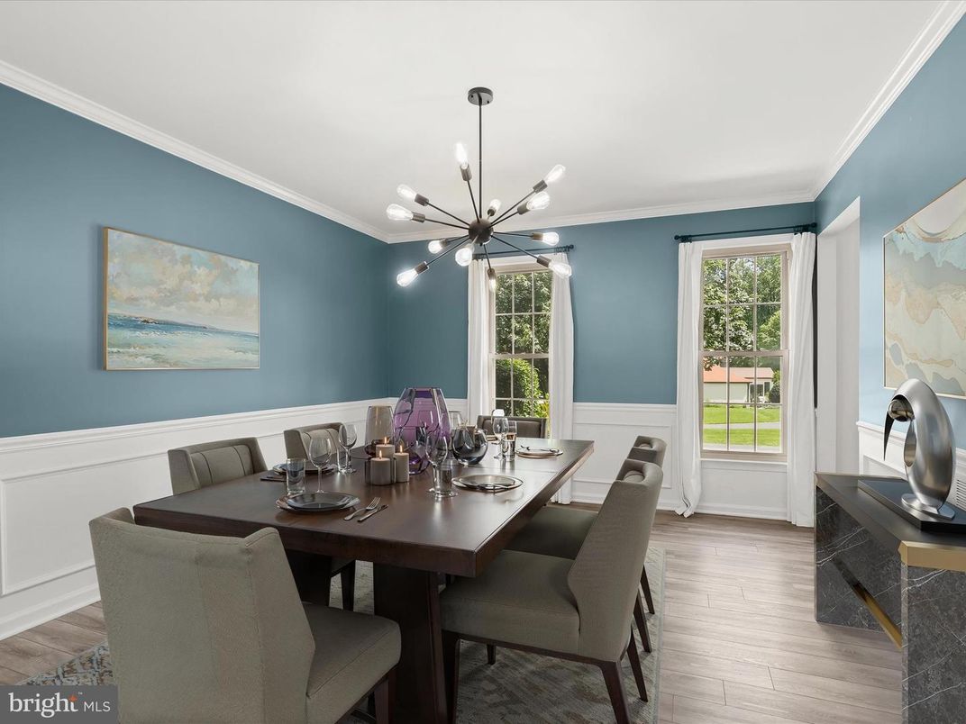 Dining room, Interior, Pendant Lights, Wood Texture Flooring