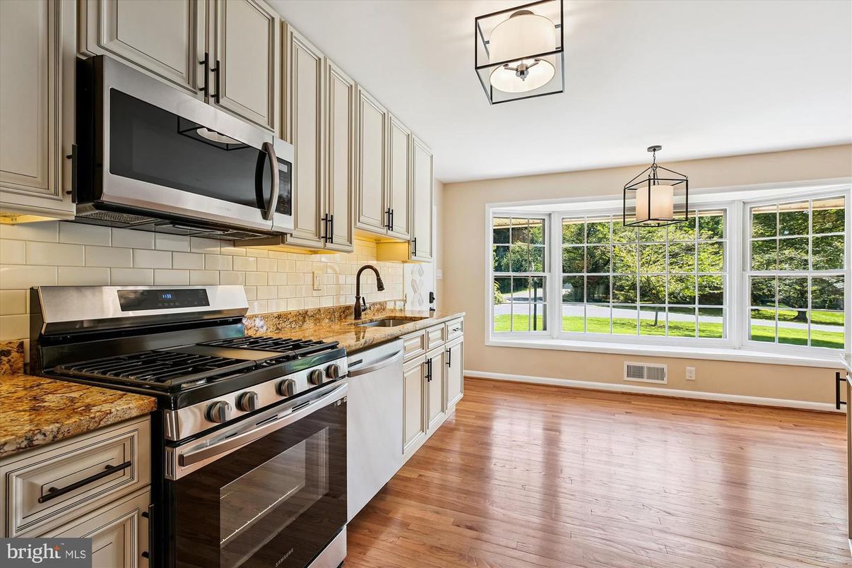Interior, Kitchen, Pendant Lights, Stainless Steel Appliances, Wood Texture Flooring