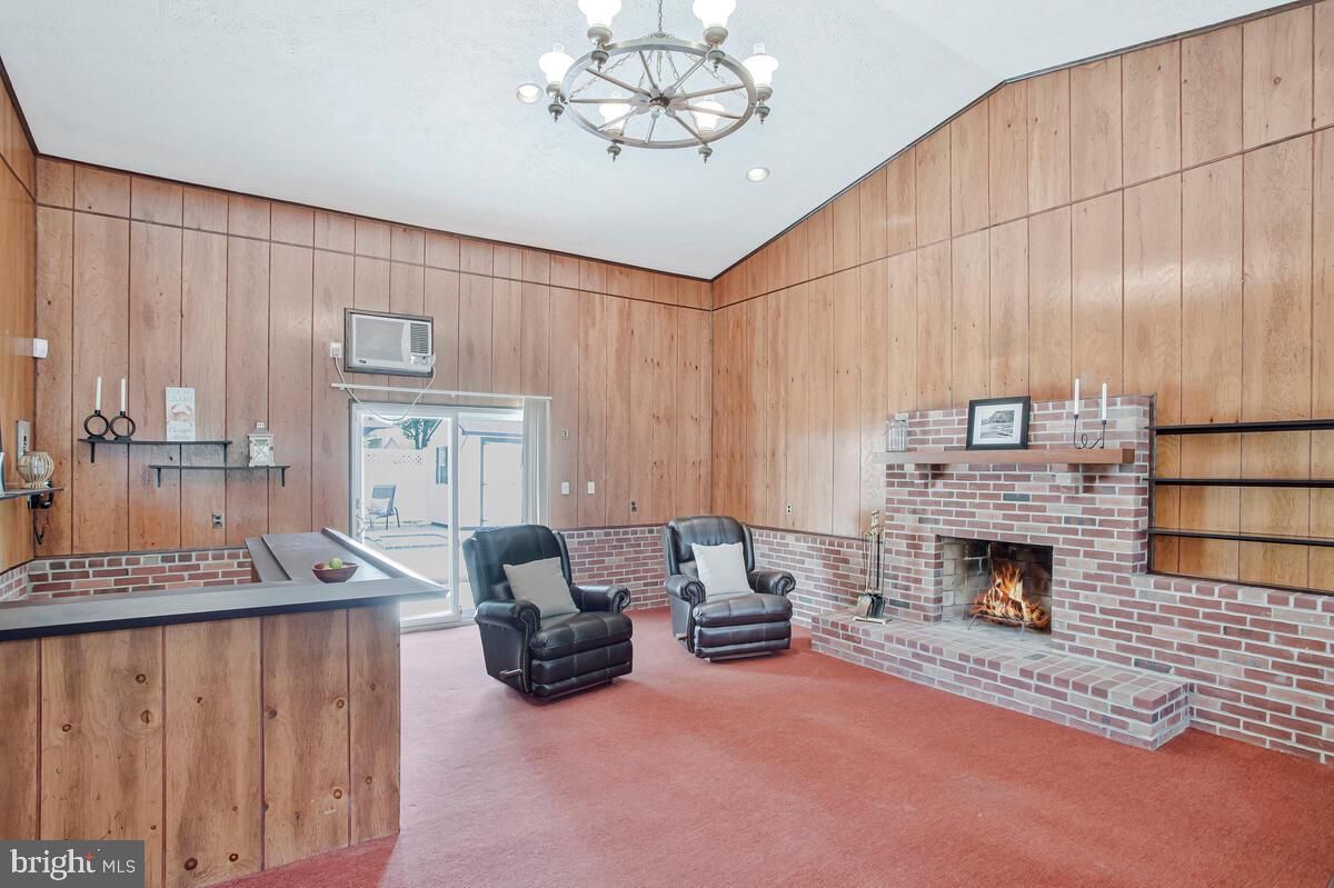 Chandelier, Empty room, Fireplace, Interior, Wooden Walls