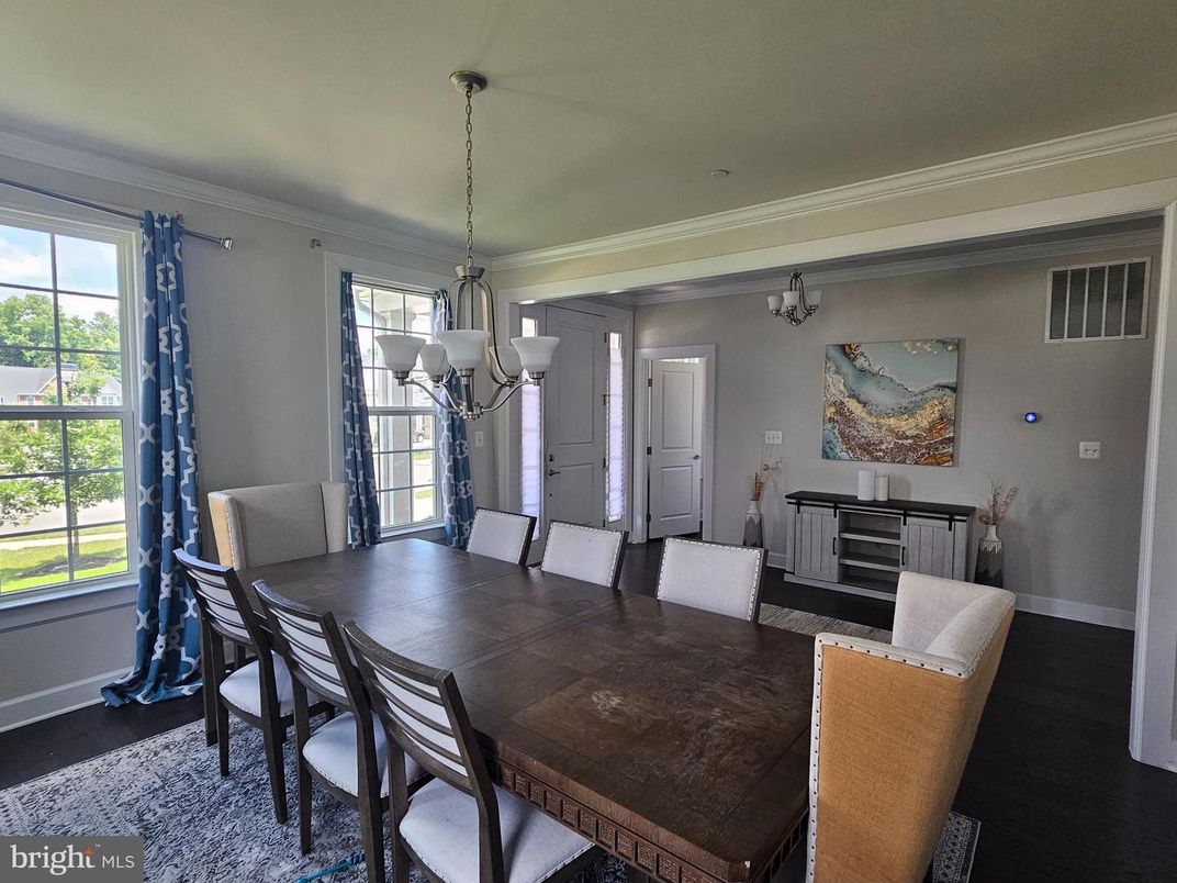 Chandelier, Dining room, Interior, Wood Texture Flooring
