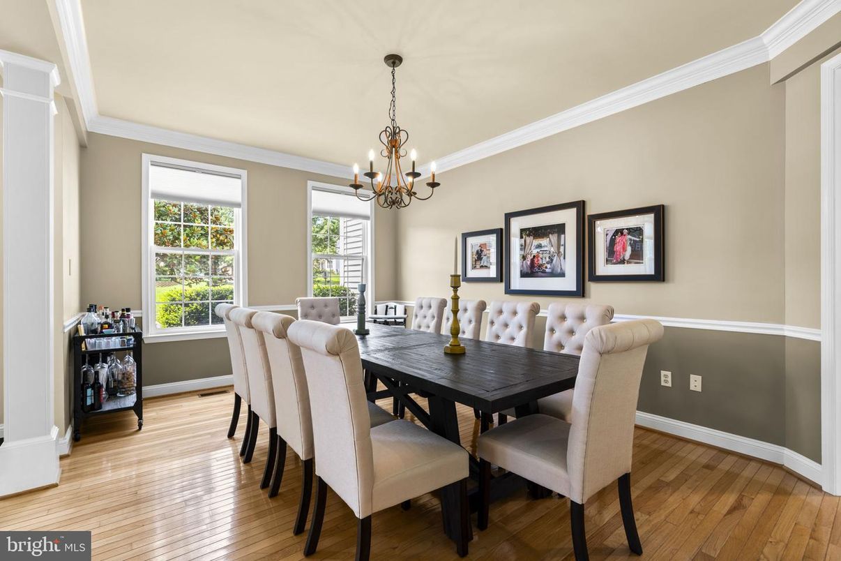 Chandelier, Dining room, Interior, Wood Texture Flooring