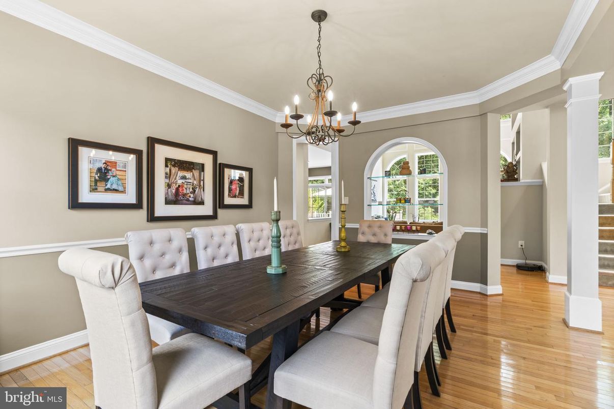 Chandelier, Dining room, Interior, Wood Texture Flooring