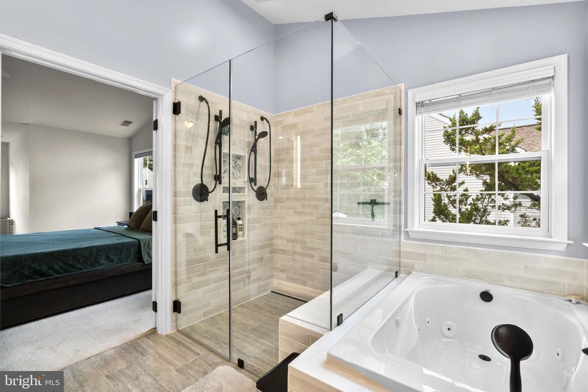 Bathroom, Bedroom, Glass Shower, Interior, Wood Texture Flooring