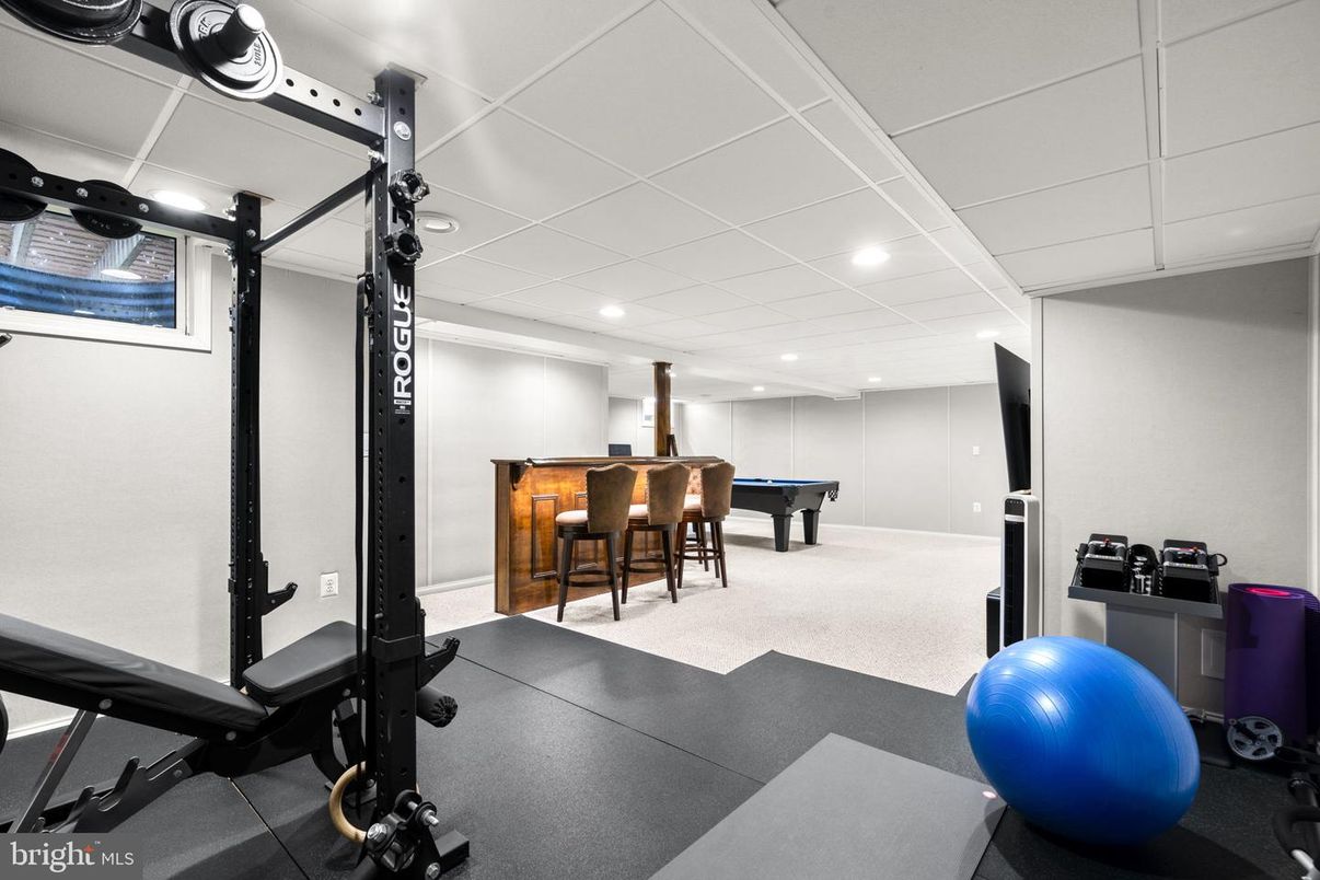 Billiard Table, Fitness Equipment, Game Room, Interior, Recessed Lighting
