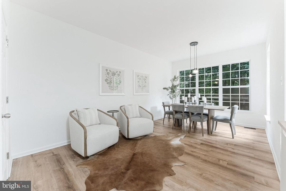 Dining room, Interior, Pendant Lights, Wood Texture Flooring