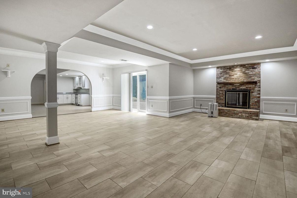 Empty room, Fireplace, Interior, Recessed Lighting, Wood Texture Flooring