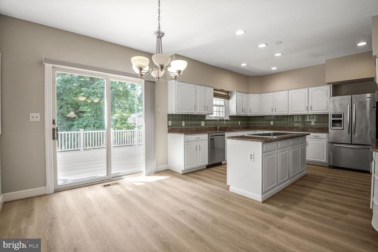 Chandelier, Interior, Kitchen, Recessed Lighting, Wood Texture Flooring
