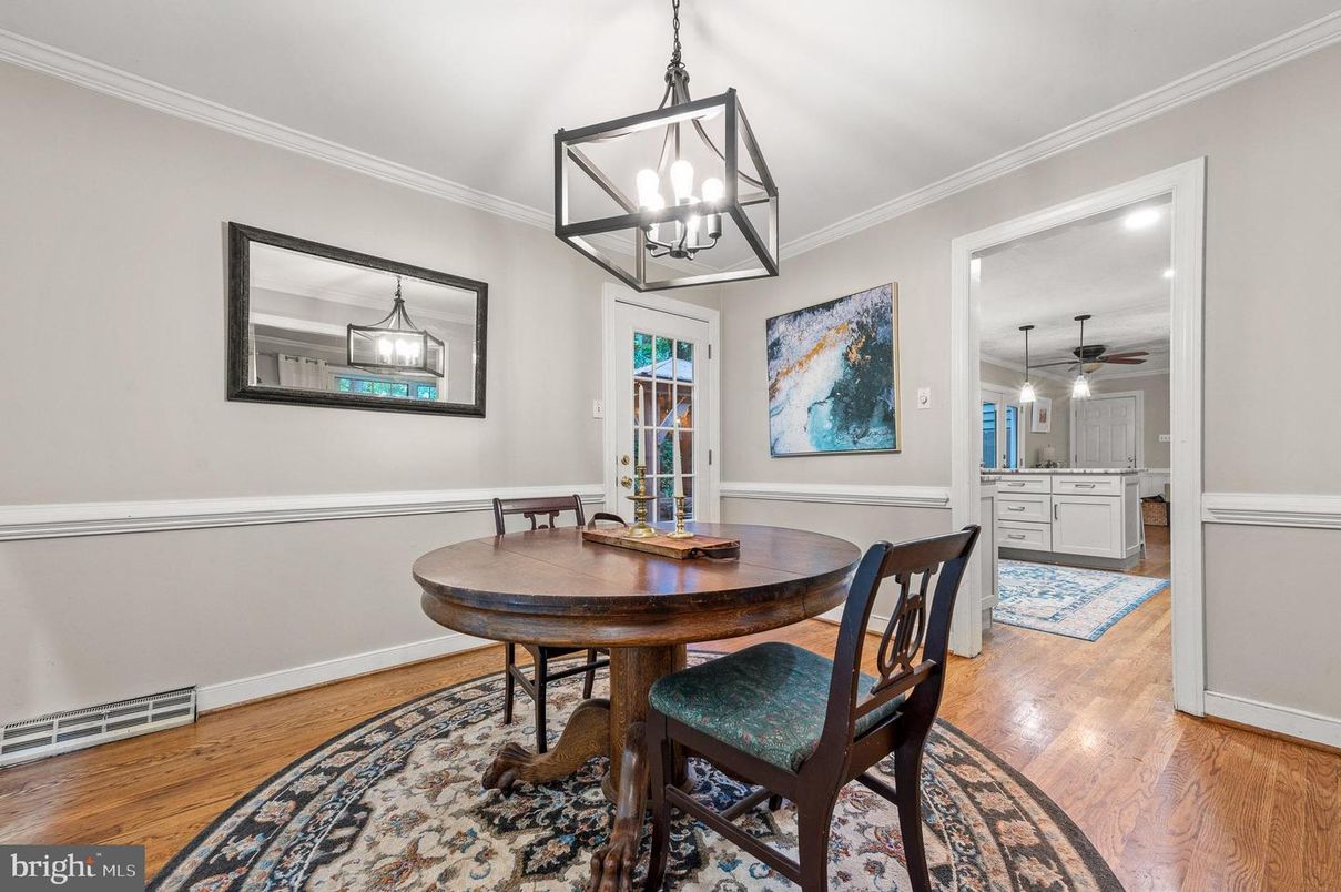 Dining room, Interior, Pendant Lights, Wood Texture Flooring