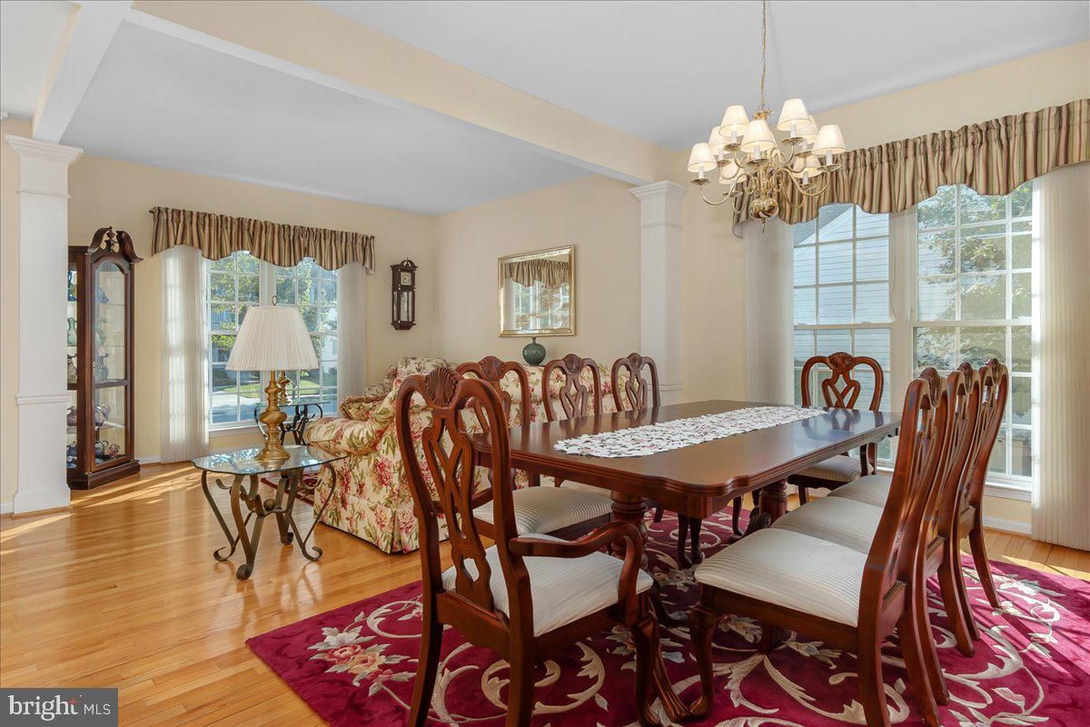 Chandelier, Dining room, Interior, Wood Texture Flooring