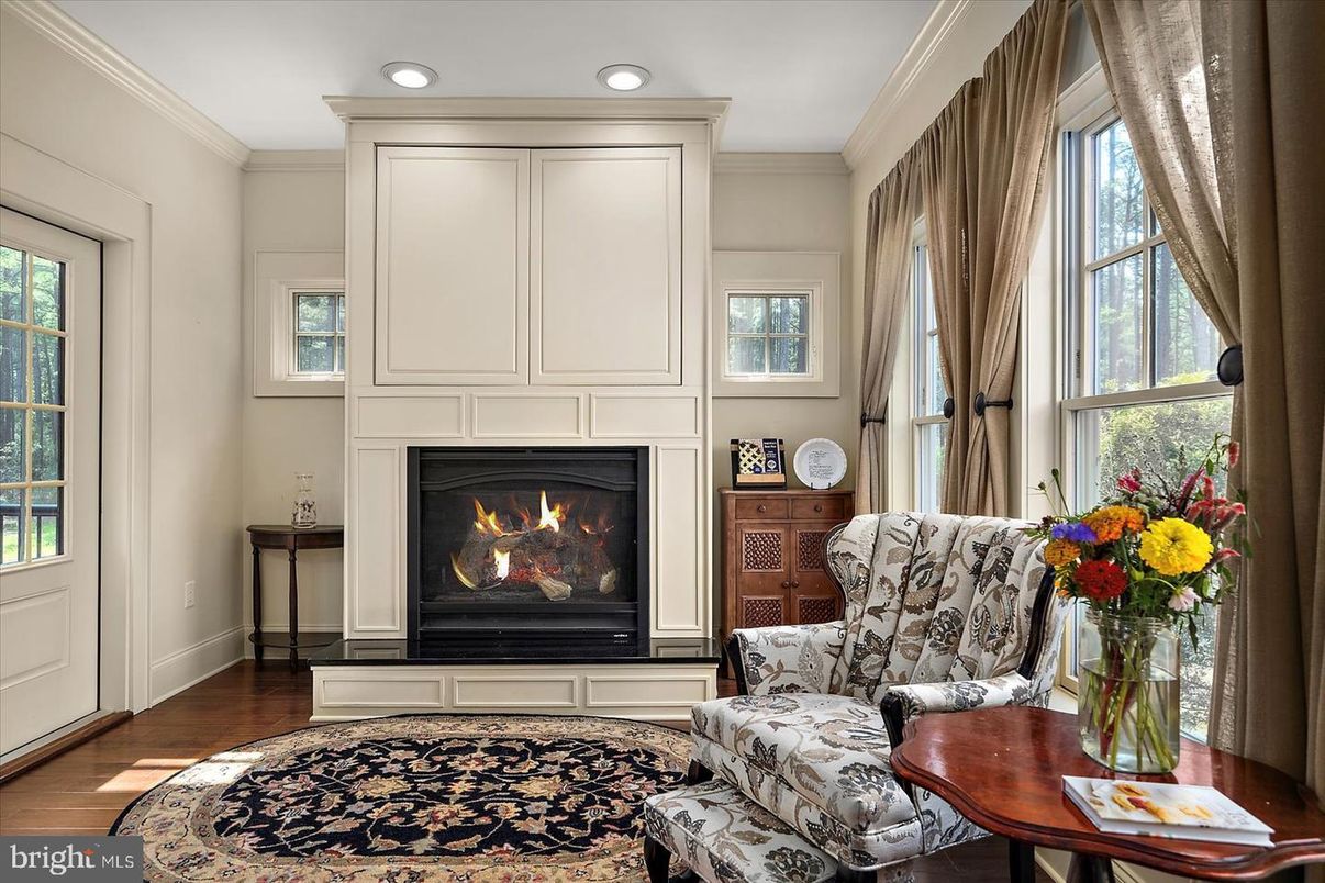 Fireplace, Interior, Recessed Lighting, Wood Texture Flooring