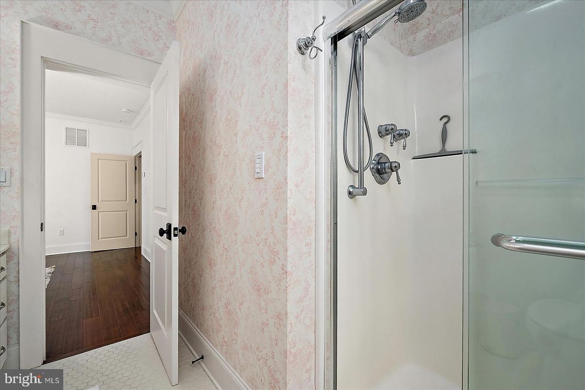 Bathroom, Glass Shower, Interior, Wood Texture Flooring
